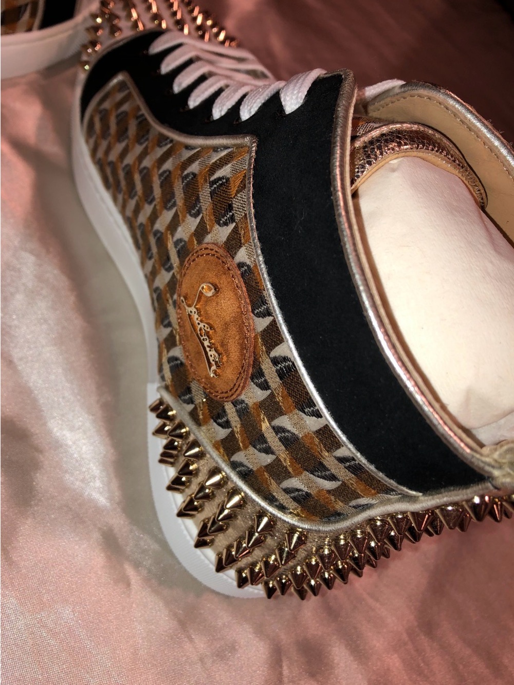 Christian LouBoutin Men’s High Top JacQ Mayfair Gold Sneakers - Picture 5 of 8